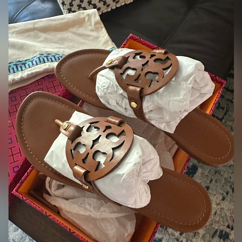 Tory Burch Tan Leather Cut-Out Sandals